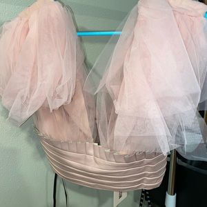 pink faux leather crop shirt